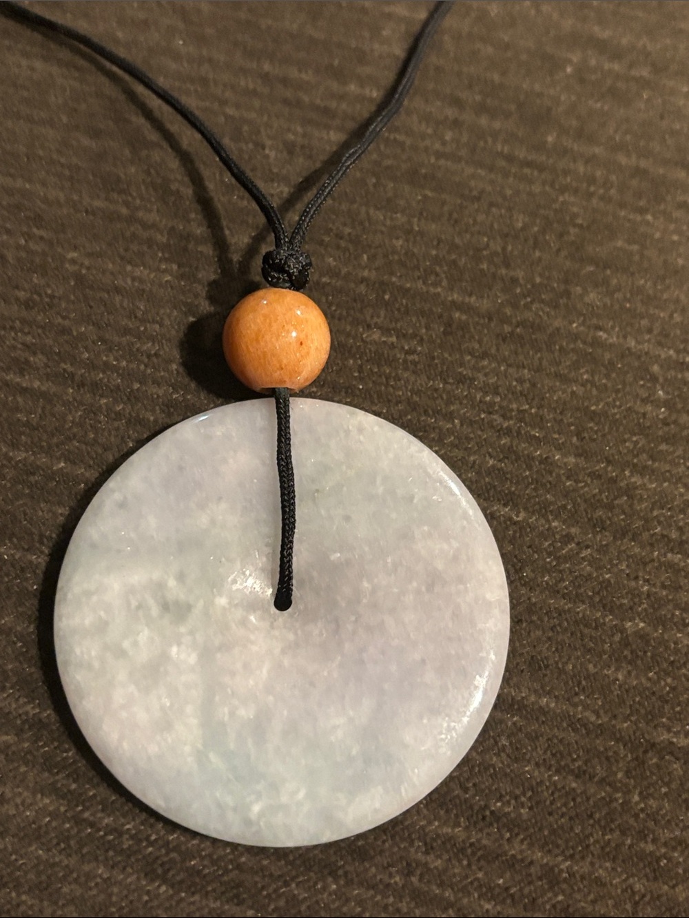 White Jadeite 56mm Disc Pendant on a Cord Necklace Huge Handcrafted 35”